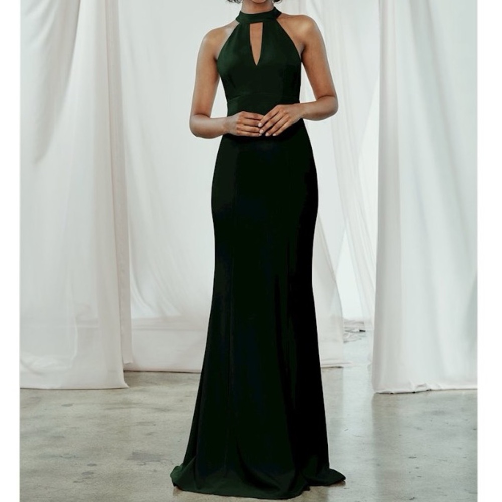 Amsale Hunter Green Halter Neck Maxi Gown